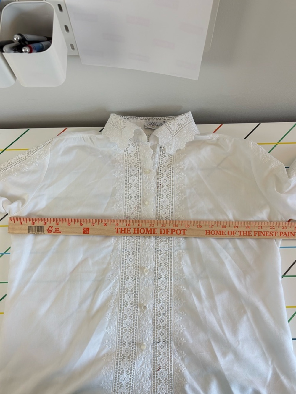 Vintage Plus Size White Lace Trim Button-Up Blouse lightweight boho Cottagecore - Picture 11 of 14